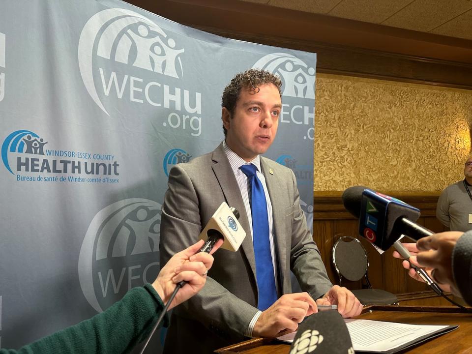 WECHU board of health chair Fabio Costante speaks to reporters on Nov. 20, 2023.