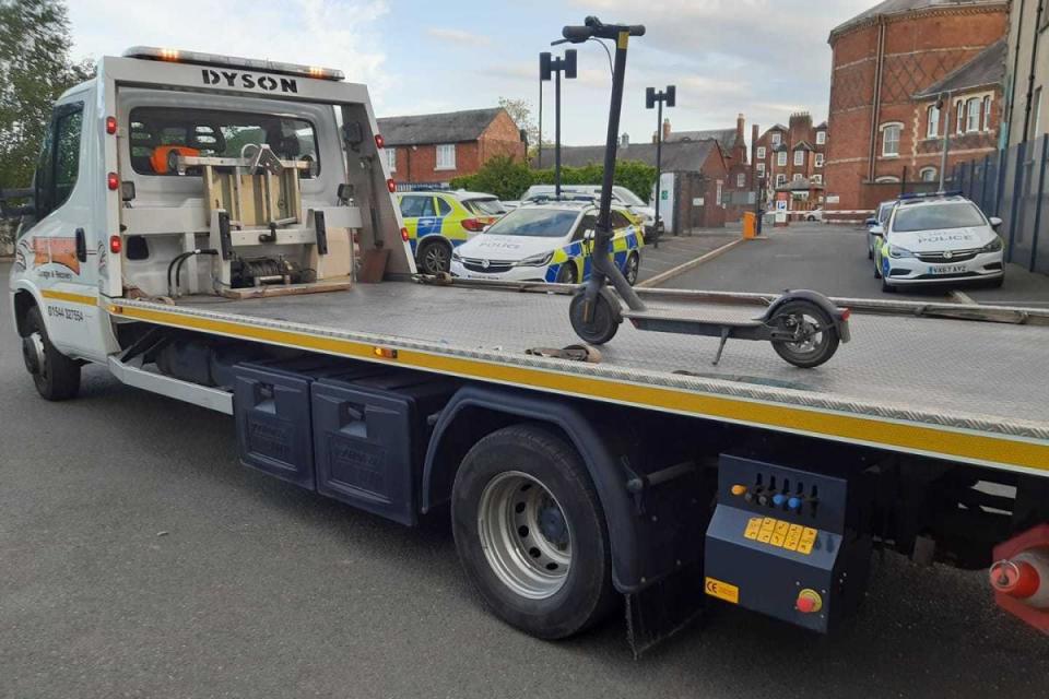 West Mercia Police, who previously seized an e-scooter in Hereford in 2021, has warned riders again that they could be breaking the law. Picture: West Mercia Police
