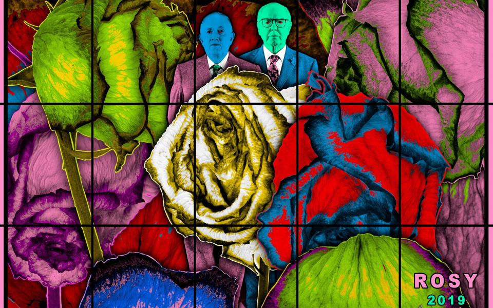 Rosy, one of Gilbert & George's psychedelic Paradisical Pictures from 2019 - Gilbert & George