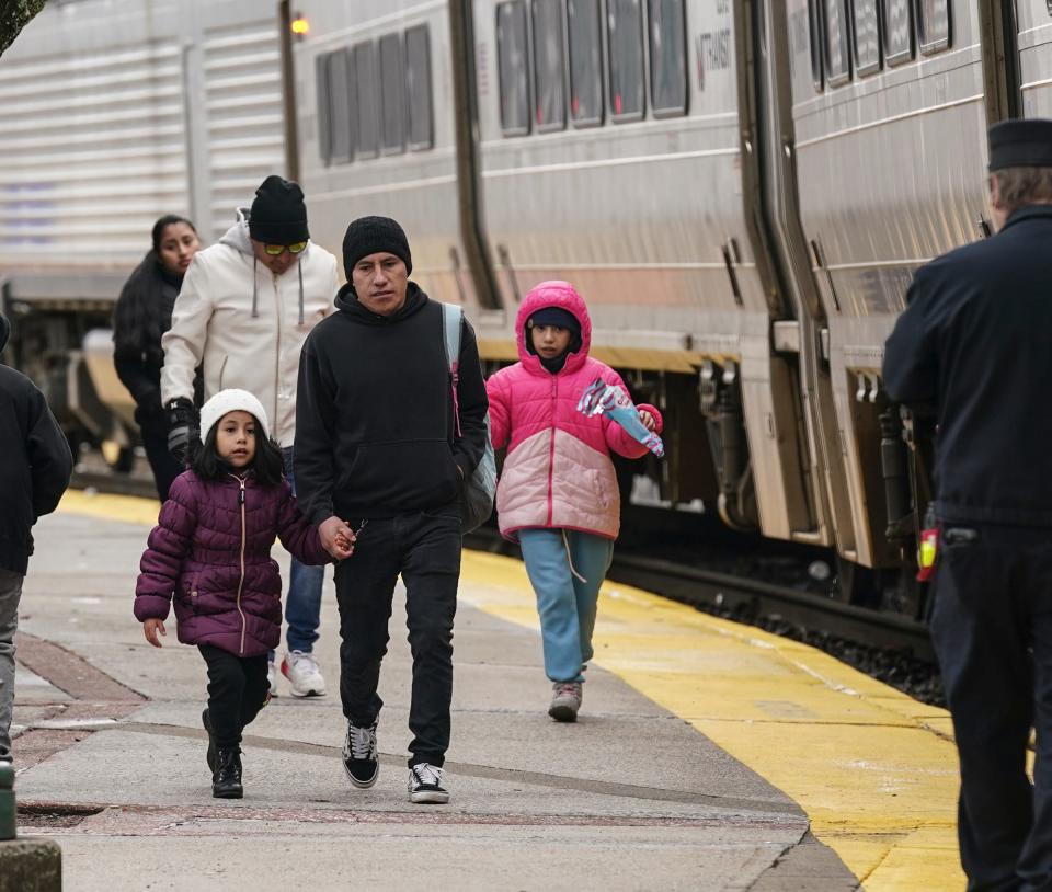 A family walks along the platform of the Spring Valley Metro-North station on Saturday, Jan. 27, 2024.