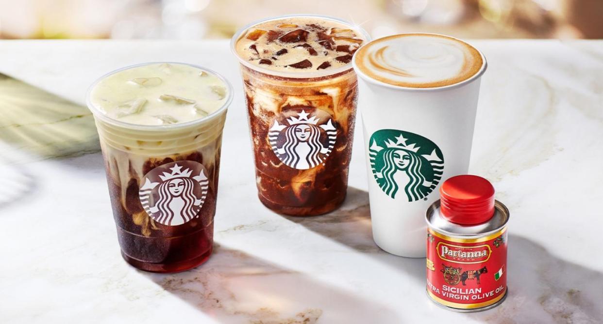 An image of the new olive oil-infused coffee range from Starbucks. (Starbucks)