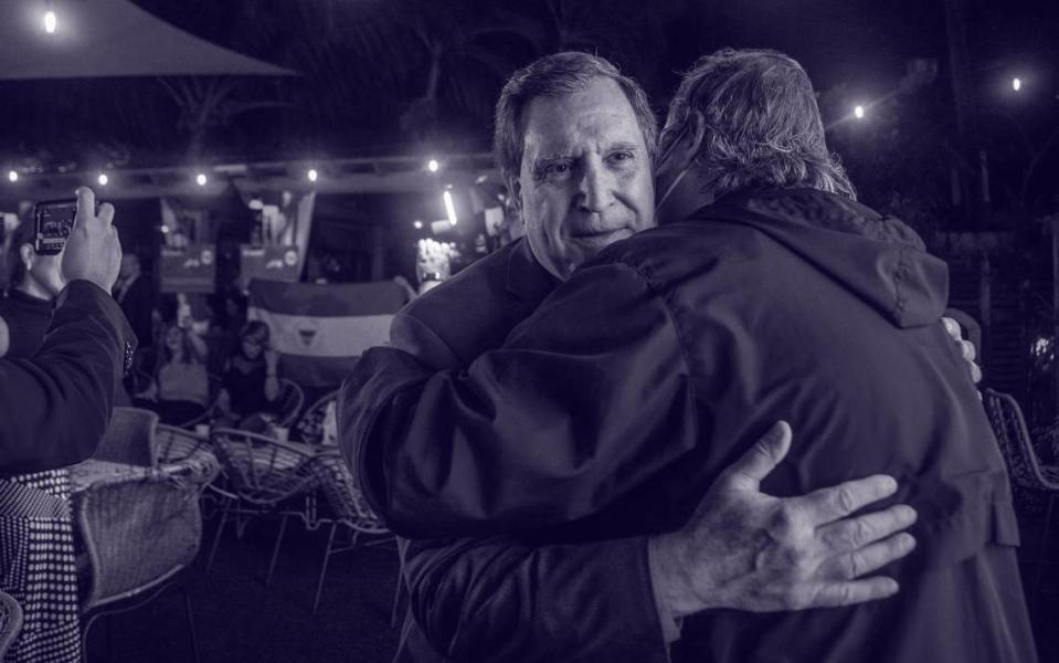 City of Miami Commissioner Joe Carollo celebrates supporters after winning the reelection for district 3, at the Old Havana Restaurant in Little Havana, on Tuesday, November 02, 2021. Pedro Portal/pportal@miamiherald.com