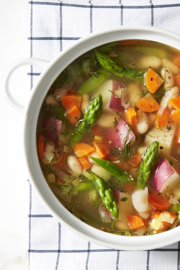 spring minestrone soup in a pot