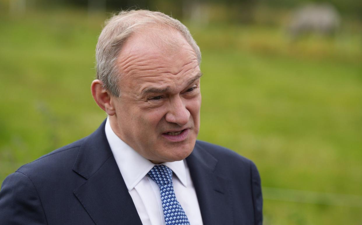 Leader of the Liberal Democrats Ed Davey speaks to the media at Vale House in Marpley