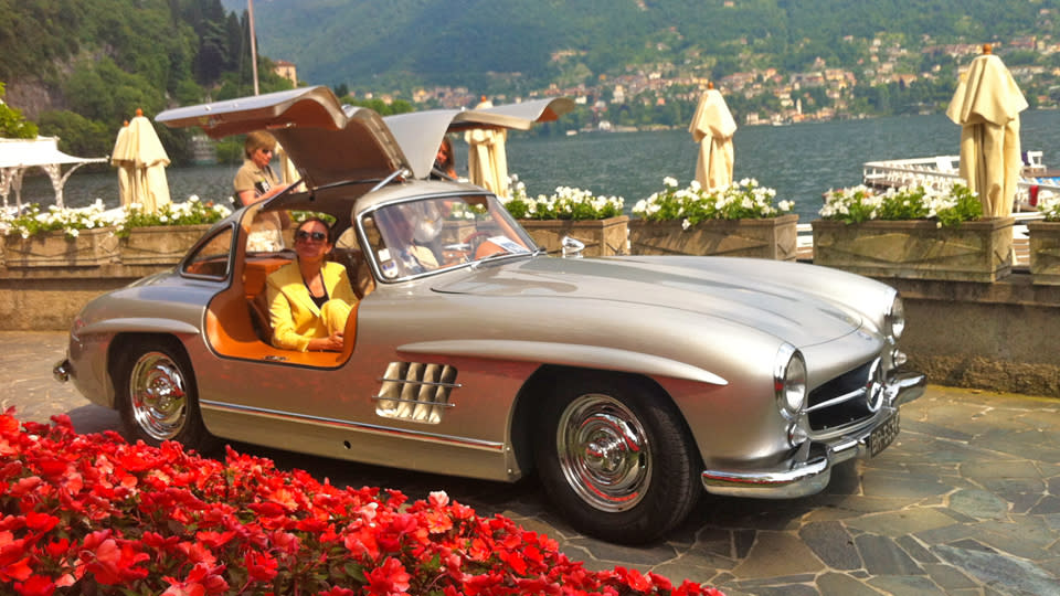 1956 Mercedes-Benz 300 SL, parading in the way only a gullwing-door car can.