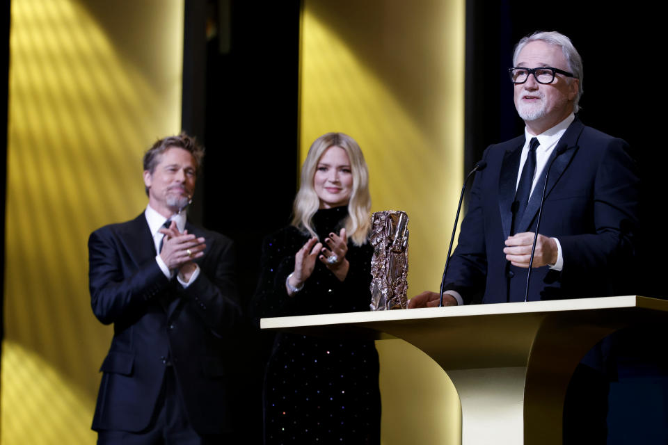 Brad Pitt & Virginie Efira presented David Fincher with his Honorary César Award