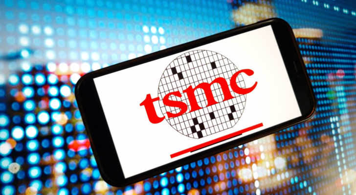 TSMC Taiwan Semiconductor Manufacturing Company (TSM) logo displayed on mobile phone screen