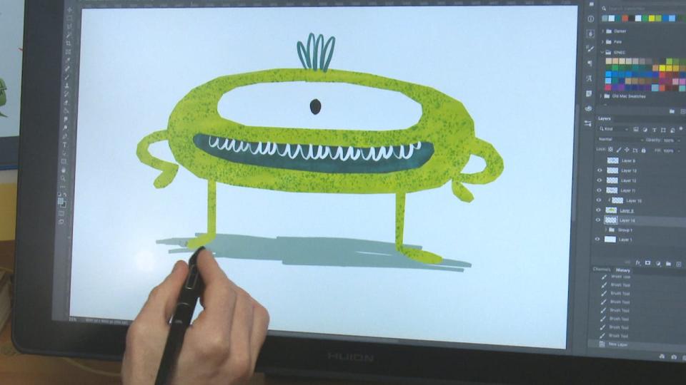 Tecumseh children's book illustrator Marcus Cutler works on a new creation.