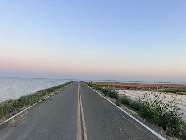 PHOTO: Floodwaters from the Tulare Lake Basin shown from Avenue 19 at Manteca Avenue in Kings County, California, on June 23, 2023. (Bill Hutchison/ABC News)