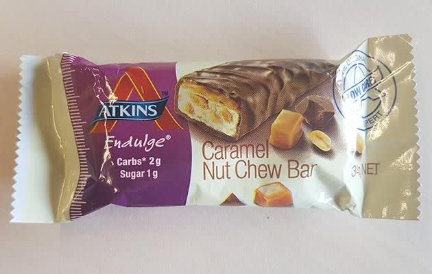 Snack: Atkins bar. Photo: Sarah Carty