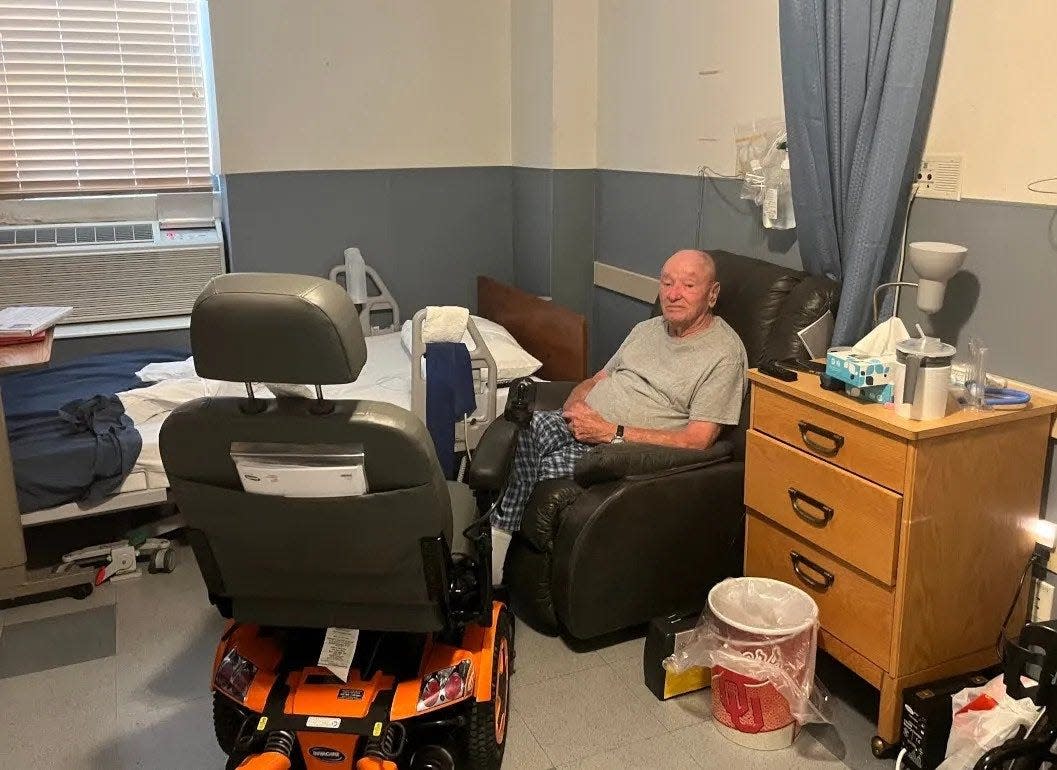 Career Navy veteran Jimmie Billings, 84, sits in a reclining chair July 25 after waking up from a nap in his room at the Talihina Veterans Center. Billings is one of the 14 veterans still living at the center after the Oklahoma Veterans Commission voted to close it by Oct. 31.