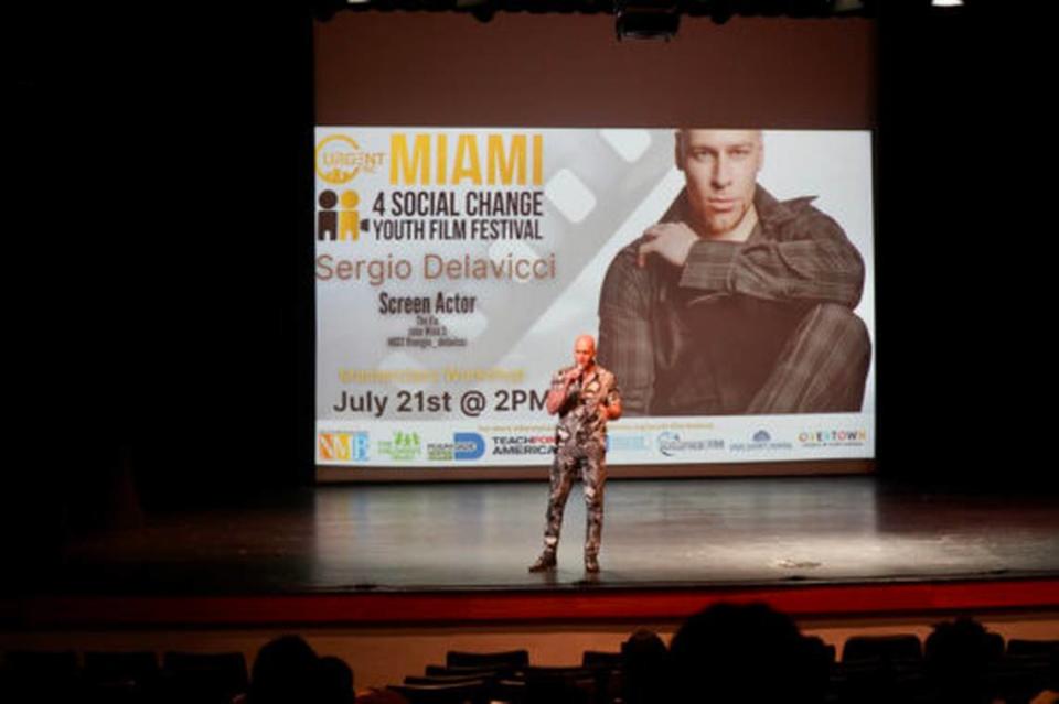 Film, television actor and model Sergio Delavicci returns as a special guest for Miami 4 Social Change Youth Film Festival. Delavicci is pictured speaking during the 2022 event.