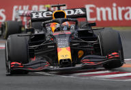 Red Bull driver Max Verstappen of the Netherlands steers his car during the Hungarian Formula One Grand Prix at the Hungaroring racetrack in Mogyorod, Hungary, Sunday, Aug. 1, 2021. (AP Photo/Darko Bandic)