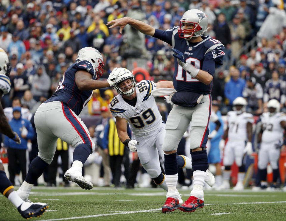 Tom Brady has his work cut out for him in Sunday’s road tilt against Denver. (AP Photo/Michael Dwyer)