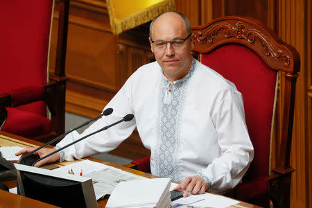 Ukrainian Parliamentary Speaker Andriy Parubiy attends a parliament session in Kiev, Ukraine, May 16, 2019. Picture taken May 16, 2019. REUTERS/Valentyn Ogirenko