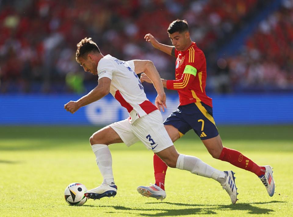 Marin Pongracic struggled against Alvaro Morata at times, including for the first goal (Getty Images)