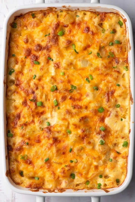 <p>Neighborfood</p><p>Whether you’re looking for a simple side dish for a weeknight dinner or a classic to serve on a special occasion, this cheesy potato casserole fits the bill! Made with diced potatoes and a made-from-scratch cheese sauce, these rich and creamy potatoes are always a crowd-pleaser.</p><p><strong>Get the recipe: <a href="https://neighborfoodblog.com/2020/03/easy-cheesy-potatoes-from-scratch.html" rel="nofollow noopener" target="_blank" data-ylk="slk:Easy Cheesy Potatoes;elm:context_link;itc:0;sec:content-canvas" class="link ">Easy Cheesy Potatoes</a></strong></p>