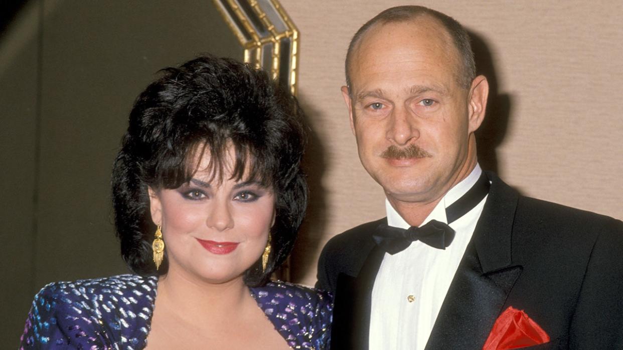 Delta Burke wears sparkling dress alongside her husband