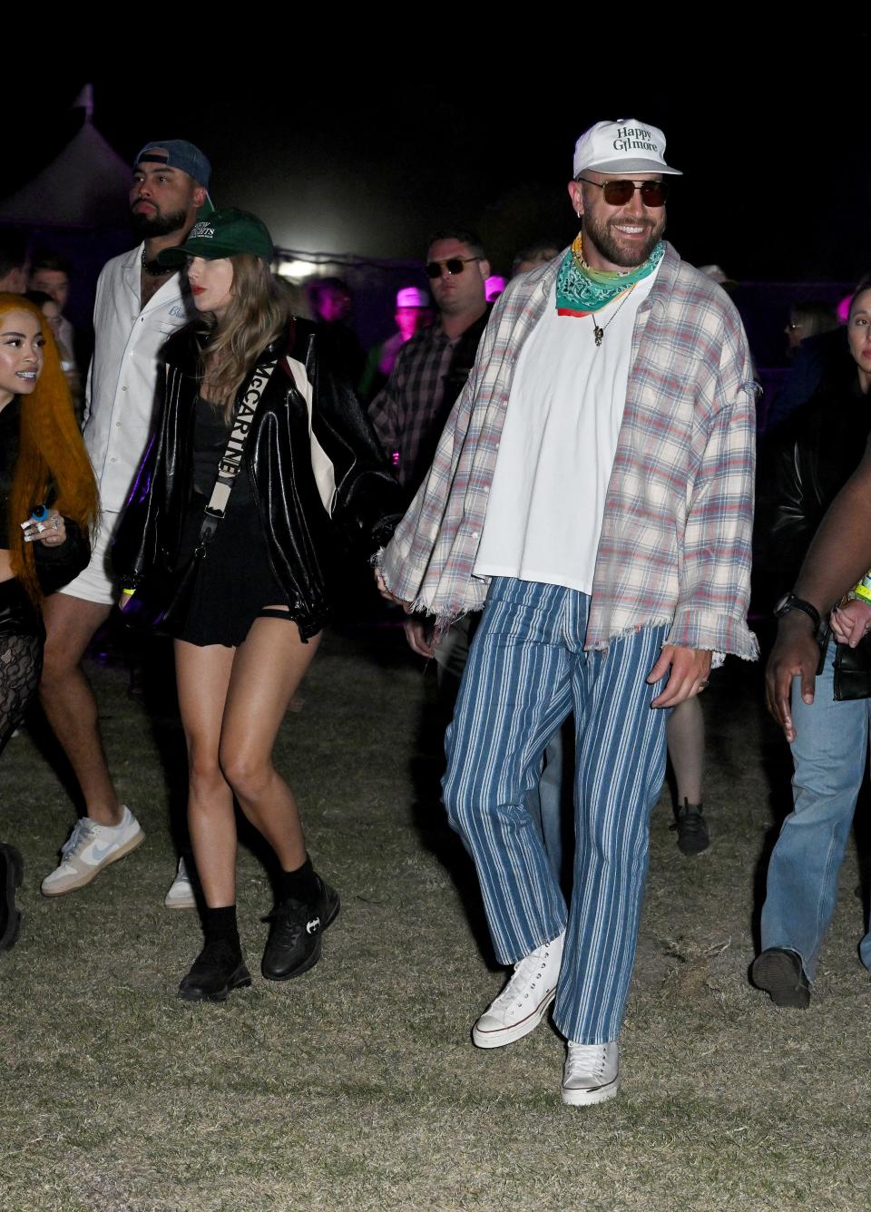 Ice Spice, Taylor Swift, and Travis Kelce at Coachella on April 13, 2024.