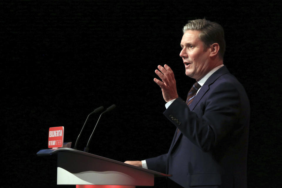 Labour shadow Brexit secretary Keir Starmer opens a debate on Brexit during the Labour Party’s annual conference. (Peter Byrne/PA via AP)