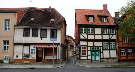 Buildings are pictured on a street in Quedlinburg, Germany, May 4, 2019. Picture taken May 4, 2019. REUTERS/Fabrizio Bensch