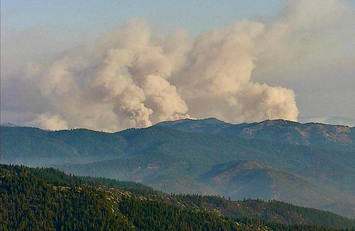 Three smoke plumes from the McKinney Fire are seen Saturday morning, July 30, 2022, from a California Department of Forestry and Fire Protection outdoor camera called Antelope Mt./Yreka. The camera is south of Yreka and overlooks forested areas to the north and just west of the city. The fast-moving McKinney Fire broke out on Friday, July 29, forcing residents in the Horse Creek area and elsewhere to evacuate.