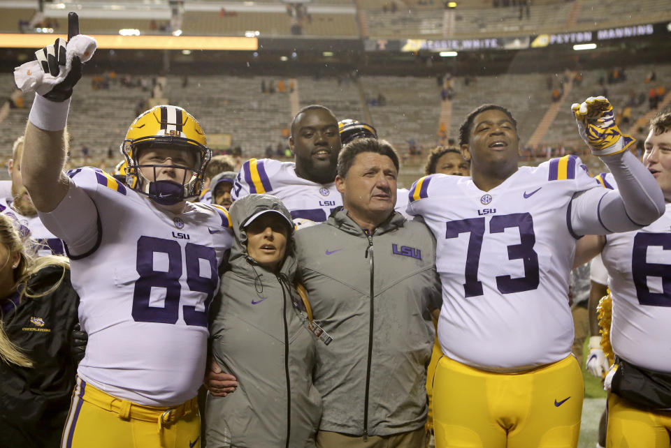 LSU can win 10 wins in its first season under Ed Orgeron with a win in the Citrus Bowl. (C.B. Schmelter/Chattanooga Times Free Press via AP)