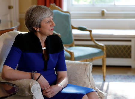 Britain's Prime Minister Theresa May meets with NATO Secretary General Jens Stoltenberg (not pictured) at Downing Street, in London, Britain, May 14, 2019. REUTERS/Peter Nicholls/Pool