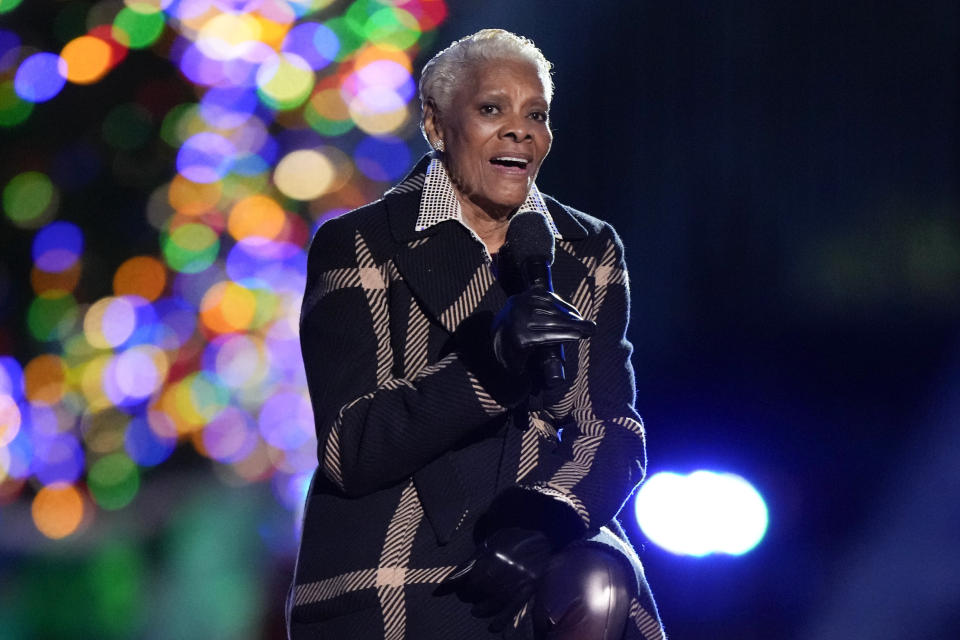 Dionne Warwick performs after President Joe Biden and first lady Jill Biden lit the National Christmas Tree on the Ellipse, near the White House in Washington, Thursday, Nov. 30, 2023. (AP Photo/Mark Schiefelbein)