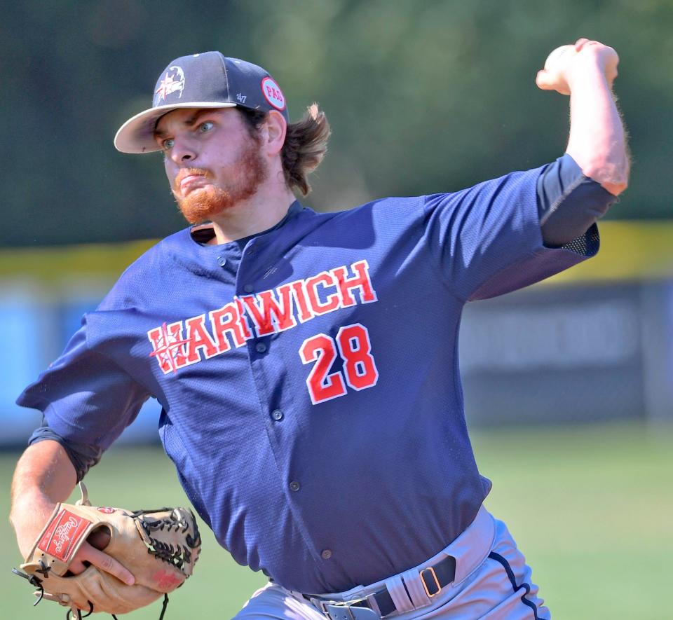 Monmouth ace Trey Dombroski pitches in the Cape Cod League in 2021, earning Pitcher of the Year honors.