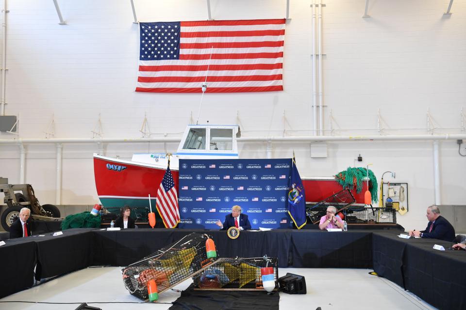 President Donald Trump joins a roundtable in support of commercial fishermen, in Bangor, Maine, on June 5. (Photo: NICHOLAS KAMM via Getty Images)