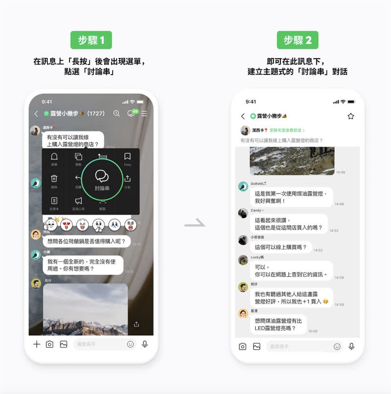 「討論串」功能的操作方法如圖。（圖／翻攝自LINE台灣官方BLOG）