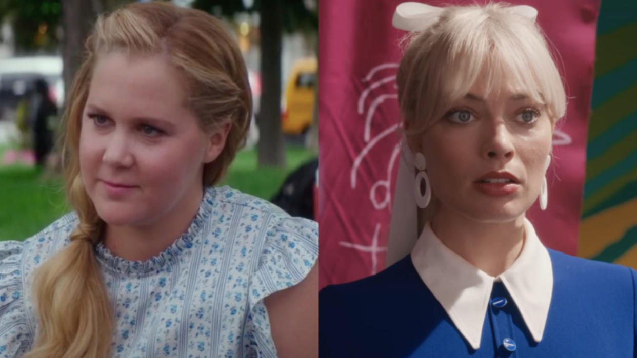  Amy Schumer from I Feel Pretty and Margot Robbie in Barbie side by side 