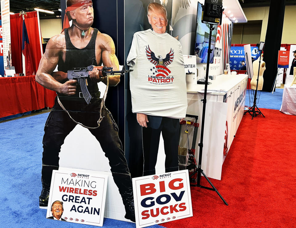 Image: Patriot Mobile's booth at CPAC in Dallas on Aug. 1, 2022. (Mike Hixenbaugh / NBC News)