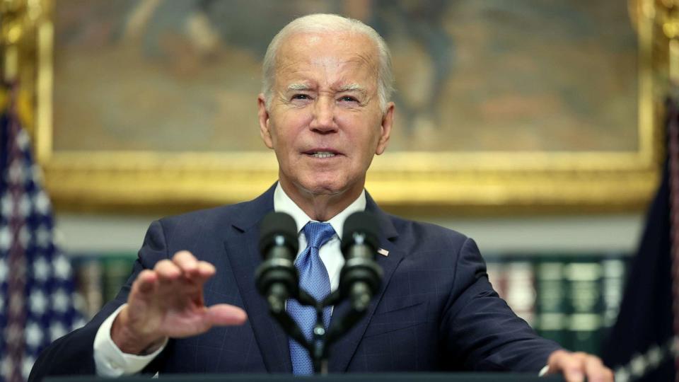 PHOTO: President Joe Biden delivers remarks on the contract negotiations between the United Auto Workers and auto companies in the Roosevelt Room at the White House, Sept. 15, 2023. (Kevin Dietsch/Getty Images)