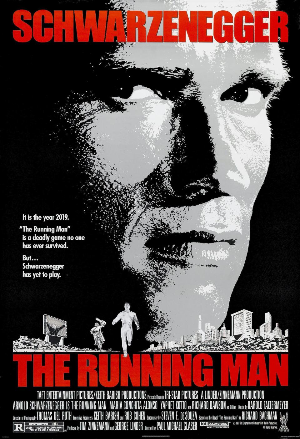 ARNOLD SCHWARZENEGGER POSTER, THE RUNNING MAN, 1987