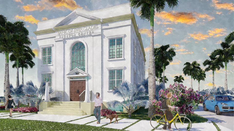 A rendering of what the historic Everglades Bank Building will look like after restoration. Construction is expected to begin in May. The Everglades Society of Historic Preservation has raised private funds and received federal and state grants for the project.