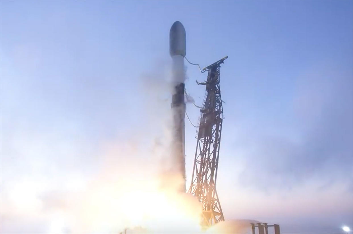  A SpaceX Falcon 9 rocket carrying 22 Starlink satellites launches from Complex 4 East (SLC-4E) at Vandenberg Space Force Base in California on Monday, April 1, 2024. 