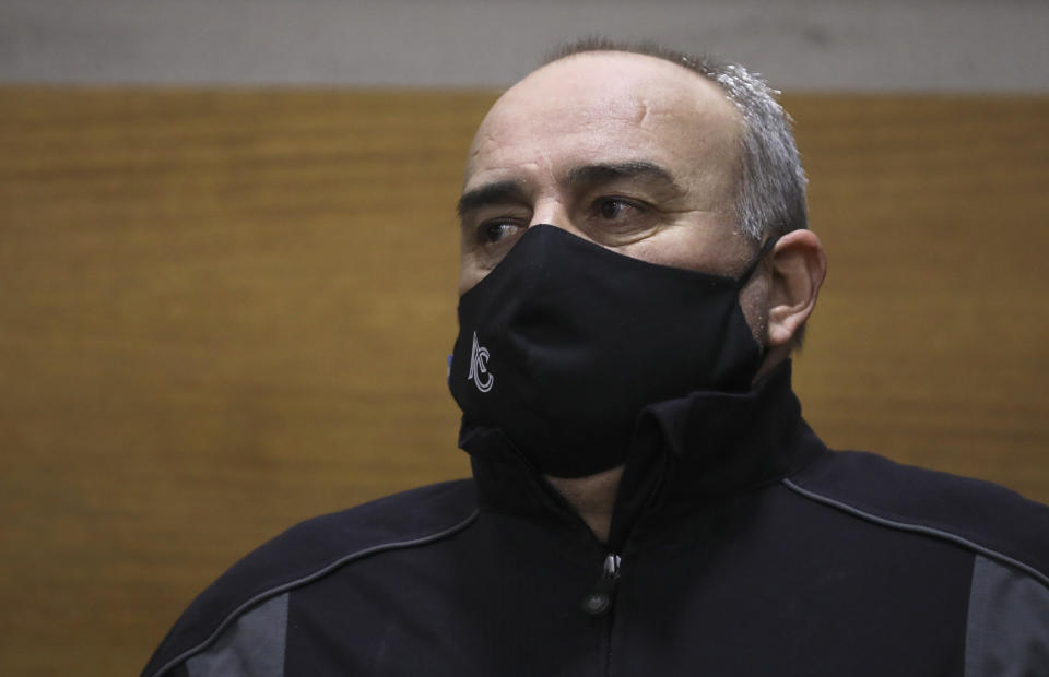 FILE - Argentine golfer Angel Cabrera, charged with assaulting three former partners, attends his trial in Cordoba, Argentina, on July 7, 2021. Cabrera was released from jail on parole on Friday, Aug. 5, 2023, after he completed two years in custody over gender violence cases against two of his ex-girlfriends. (AP Photo/Nicolas Aguilera, File)