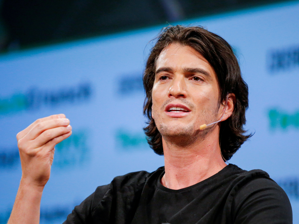 FILE PHOTO: Adam Neumann, CEO of WeWork, speaks to guests during the TechCrunch Disrupt event in Manhattan, in New York City, NY, U.S. May 15, 2017. REUTERS/Eduardo Munoz