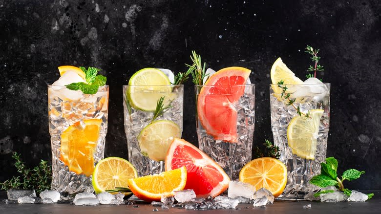 various highball cocktails made with fruit and seltzer