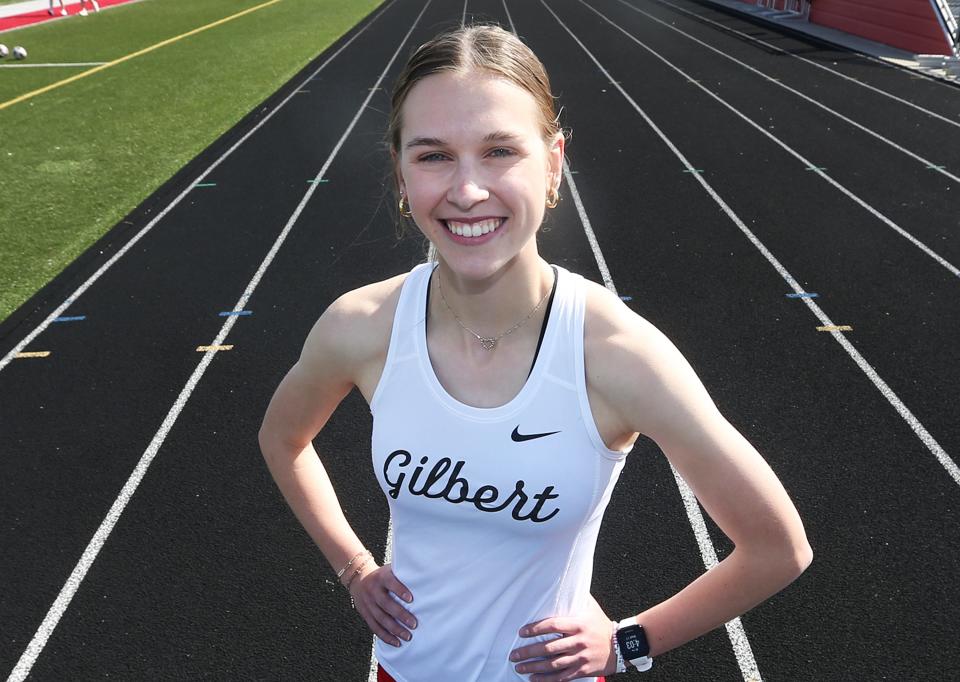 Sarah Feddersen turned in her gymnastic leotard for running shoes when she joined the Gilbert track and field team last year. Now she is headed to the Drake Relays in two events, and next month she will try and help the Tigers repeat as Class 3A state 4x800 champions.