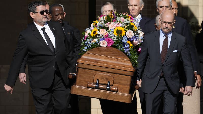 Former and current U.S. Secret Service agents carry casket of former first lady Rosalynn Carter at Phoebe Sumter Medical Center in Americus, Ga., on Nov. 27, 2023. The former first lady died on Nov. 19. She was 96.