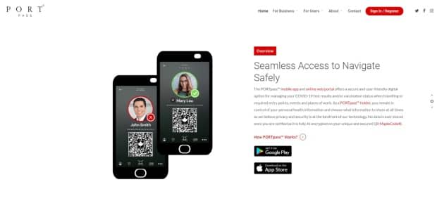 A screengrab from the Portpass website. The Calgary-based COVID-19 vaccine verification app is being criticized over concerns it may not protect user information or accurately verify vaccination status. (Portpass.ca - image credit)
