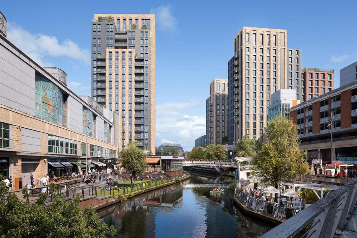 A CGI showing what new apartment towers at The Oracle in Reading could look like if built. <i>(Image: Hammerson)</i>