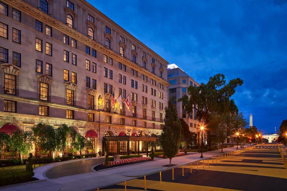the exterior facade and view of monuments from the St. Regis Washington, D.C.