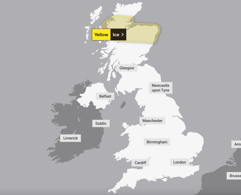 An ice warning was put in place for Scotland on Monday and Tuesday as the Met Office warned  of potential injuries (Met Office)