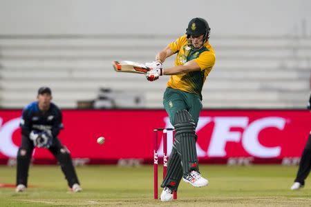 South Africa's David Miller plays a shot during their T20 International cricket match against New Zealand in Durban, August 14, 2015. REUTERS/Rogan Ward