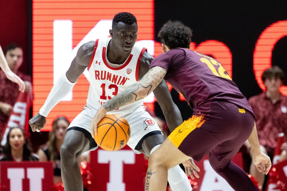 Utah Utes center Keba Keita (13) defends against Arizona Sun Devils guard Jose Perez (12) at the Huntsman Center in Salt Lake City on Saturday, Feb. 10, 2023. | Marielle Scott, Deseret News