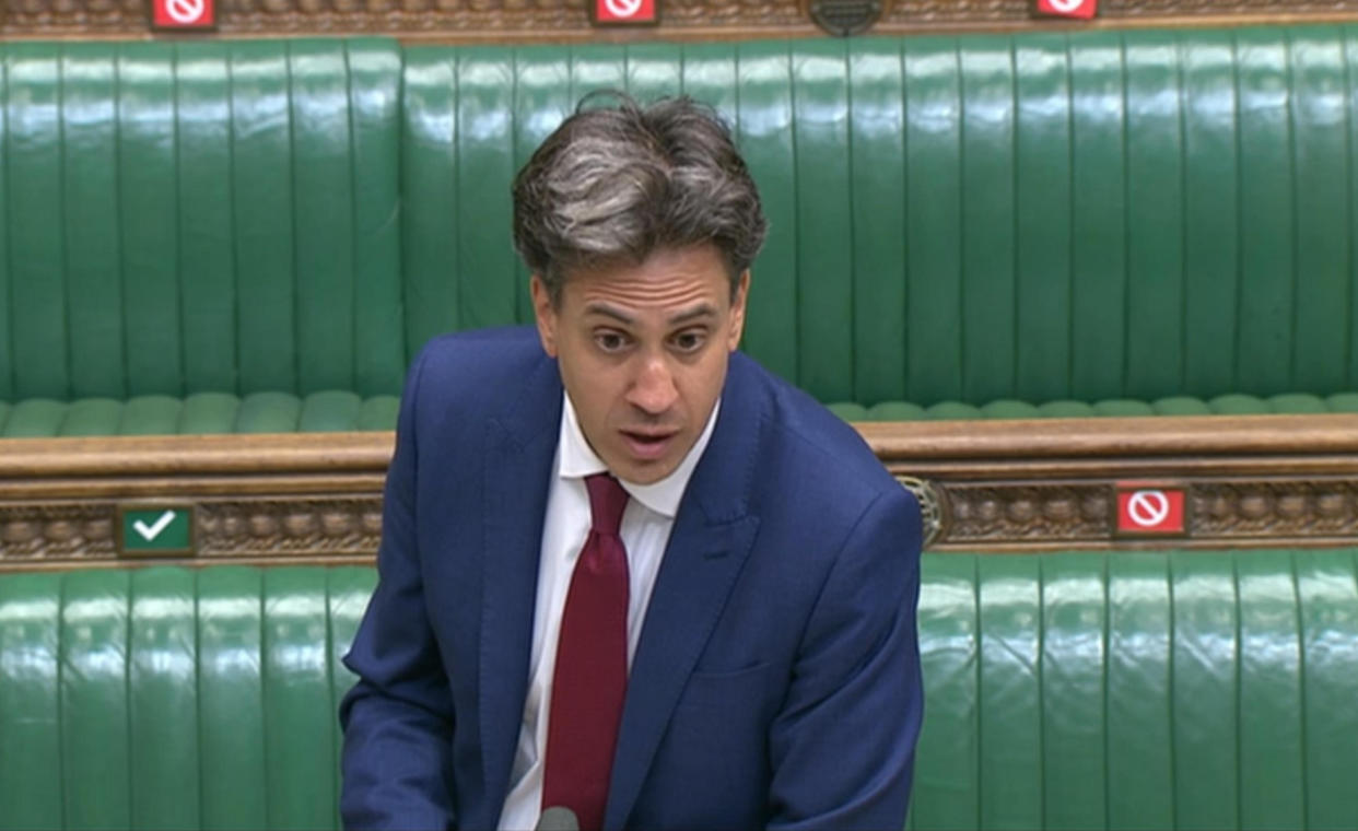 Labour's shadow business secretary Ed Miliband speaking during the debate on the Internal Market Bill in the House of Commons, London. (Photo by House of Commons/PA Images via Getty Images)